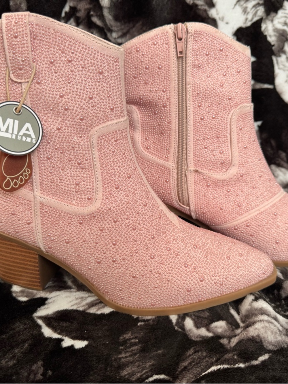 MIA Blush Pink Beaded Ankle Booties